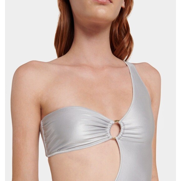 Oseree Glow One Shoulder Swimsuit In Silver SS Sm New W/O Tag - Picture 4 of 12